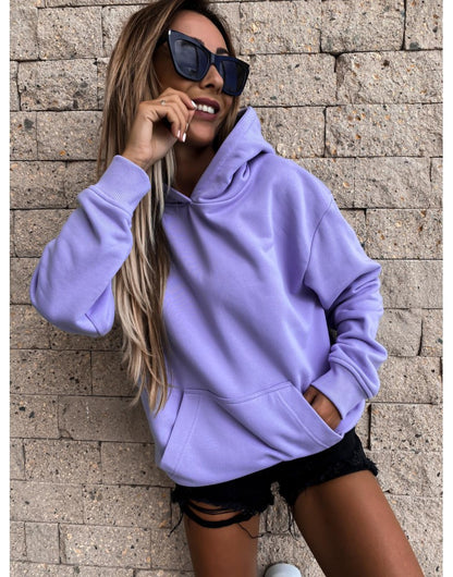 Autumn Winter Long Sleeves Solid Color Pullover Hooded  Top Women Clothing