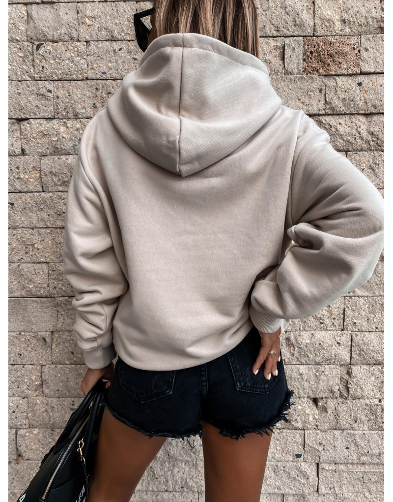 Autumn Winter Long Sleeves Solid Color Pullover Hooded  Top Women Clothing