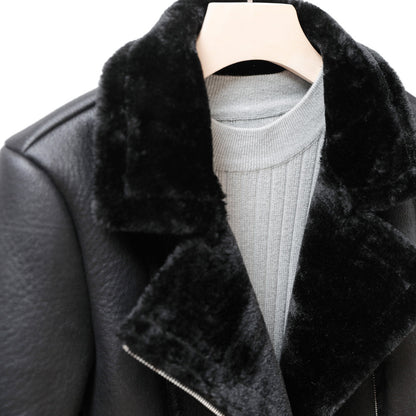 Faux Shearling Jacket Faux Leather Jacket Autumn Winter Ladies Warm Leather Jacket Motorcycle Jacket Women Clothing