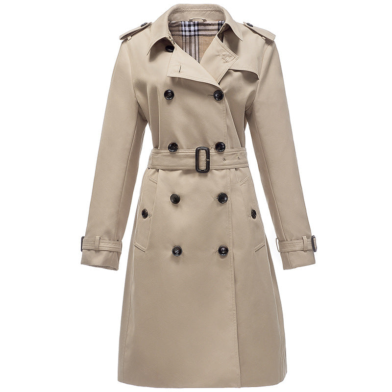 Clothing Women Mid-Length Double-Breasted Khaki British Coat Women Autumn Winter Women Clothing Plus Size