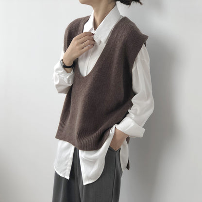 Autumn Knitted Vest for Women V neck Korean Casual Loose Sleeveless Vest for Women