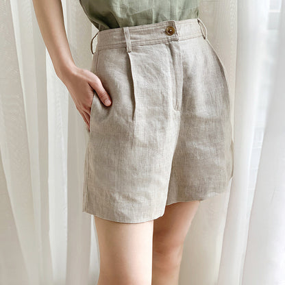 Cotton Linen Shorts Women Summer Slimming Linen Cotton Niche Breathable Wide Leg High Waist Casual Pants