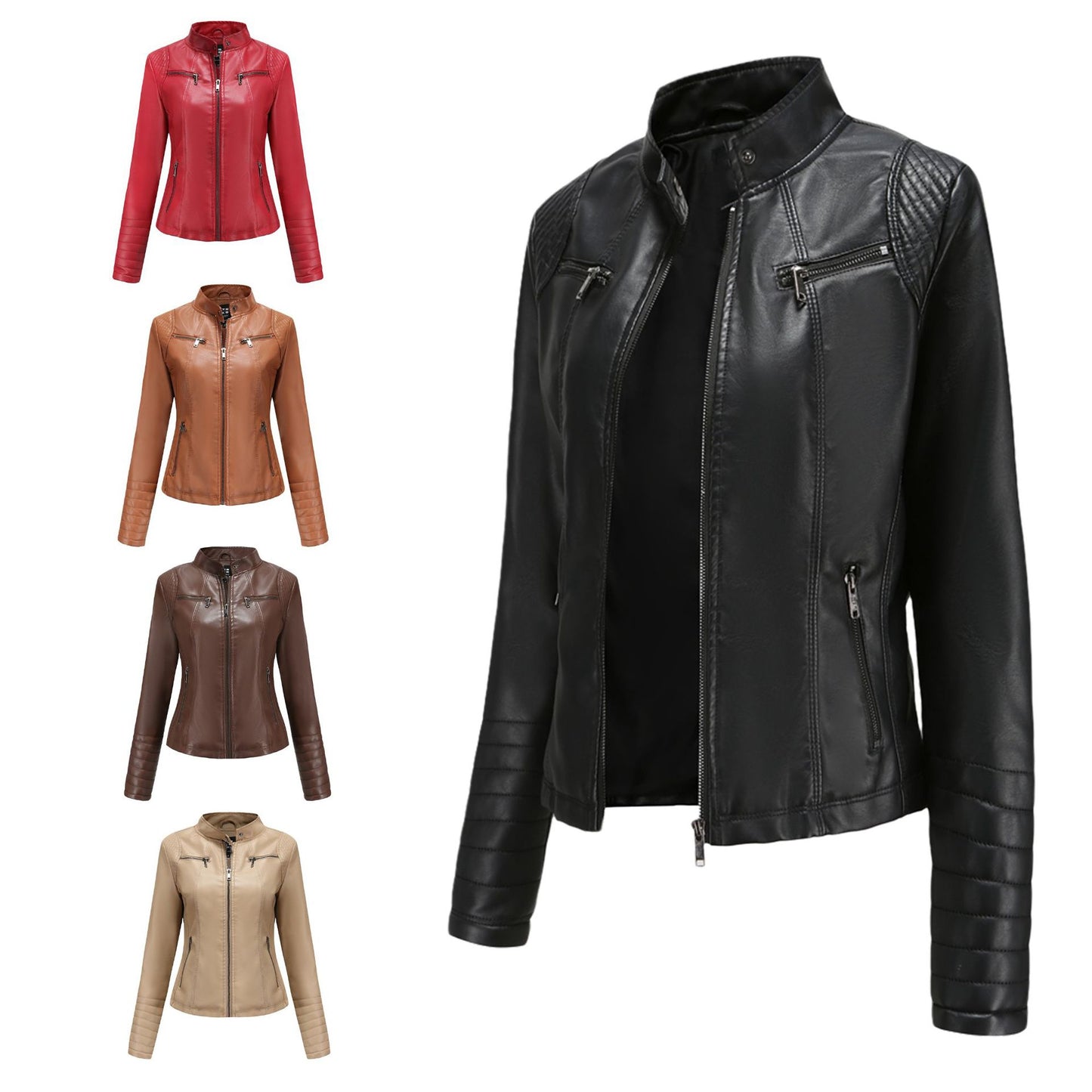 New Women Leather Clothing Women Spring Autumn Thin Motorcycle Clothing  Size Leather Coat Short Chic Women Jacket