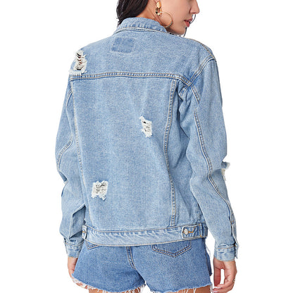 Wish Denim Jacket Women, Blue Ripped Short Denim Coat Women Clothing