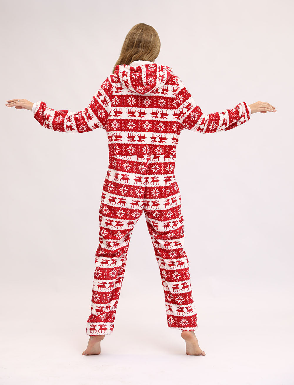 Women Christmas Festival Deer Snowflake Flannel Jumpsuit Pajamas Home Wear