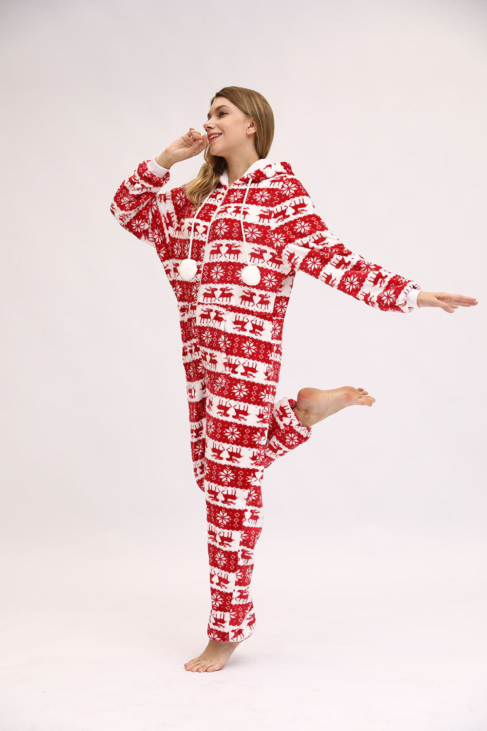 Women Christmas Festival Deer Snowflake Flannel Jumpsuit Pajamas Home Wear