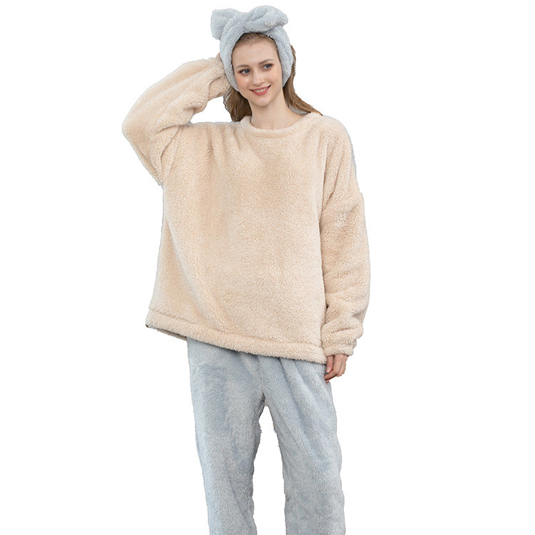 Coral Velvet Pajamas Autumn Winter Plus Size Thickened Fleece-Lined Loungewear Long-Sleeved Women Flannel Pajamas