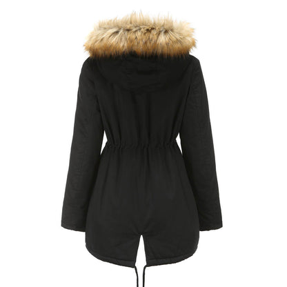 New Size Fleece Lined Coat Hooded Fur Collar Winter Warm Coat Plus Size Women Cotton-Padded Jacket