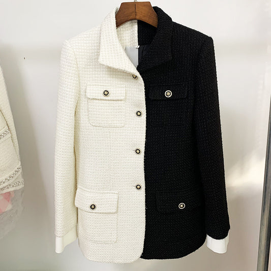 Autumn Winter Star Chic Chanel Coat Cool Contrast Color Woolen Blazers