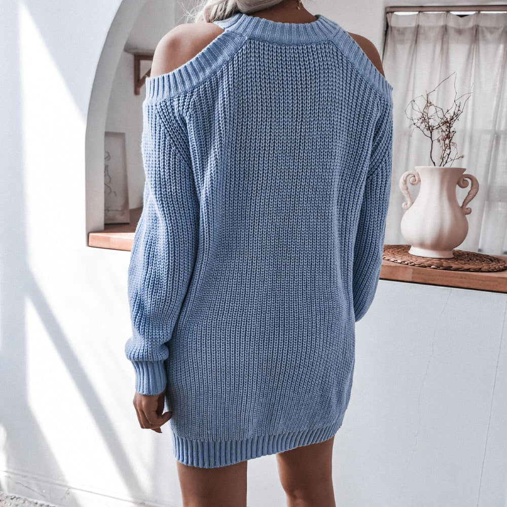 Autumn Winter off-Shoulder Long Sleeve Casual Loose Sweater Dress Women Clothing