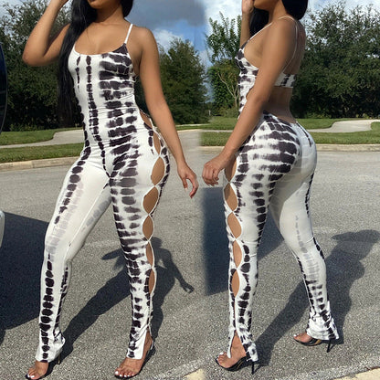 Spring Summer Women Clothing Printed Sexy Backless Suspenders Jumpsuit