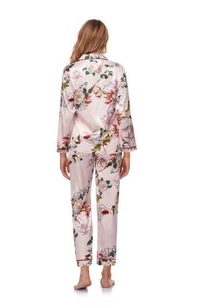 Home Wear Pajamas Women Exclusive Artificial Silk Long-Sleeved Trousers Breathable