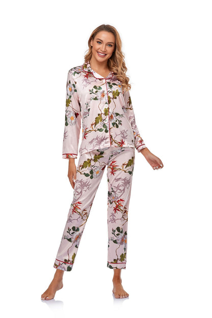 Home Wear Pajamas Women Exclusive Artificial Silk Long-Sleeved Trousers Breathable