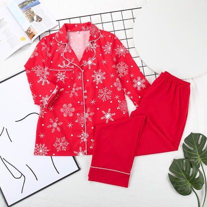 Autumn Winter Christmas Printed Long Sleeve Thermal Pajamas  Women Comfortable Homewear Two Piece Set