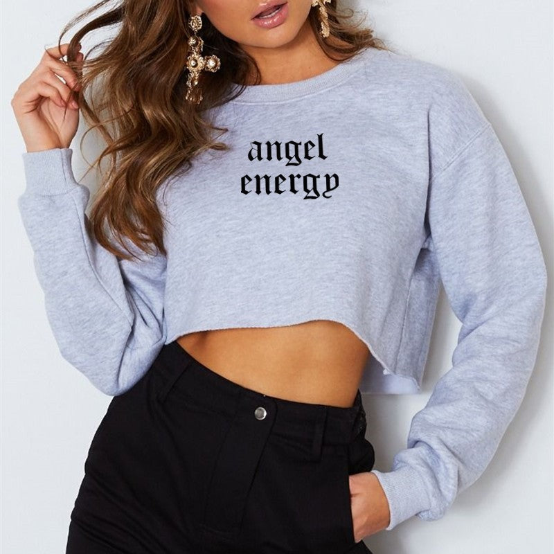 Women Clothing Angel Letter Graphic Printed Long Sleeve Short Women Sweater