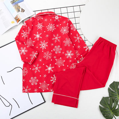 Autumn Winter Christmas Printed Long Sleeve Thermal Pajamas  Women Comfortable Homewear Two Piece Set