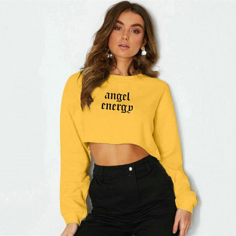 Women Clothing Angel Letter Graphic Printed Long Sleeve Short Women Sweater