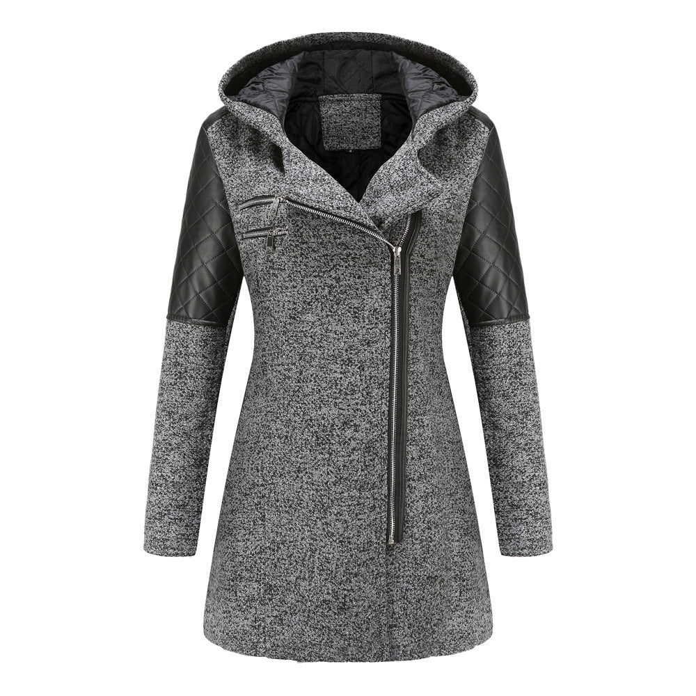 Women Autumn Winter Hooded Woolen Coat  Warm Coat  Plus Size