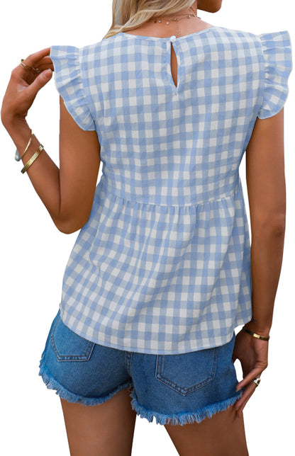 Women's Casual V-Neck Sleeveless Plaid Top