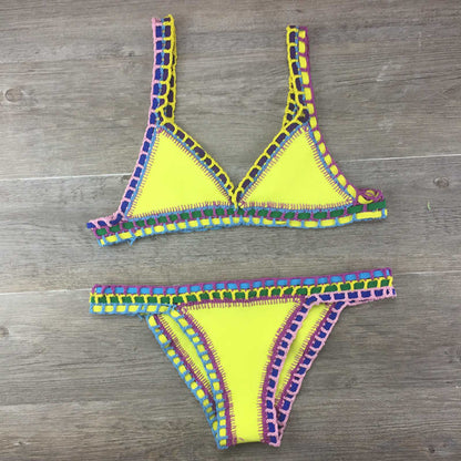 Hand Crocheted Bikini Knitted Stitching Swimsuit Set