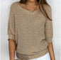 Women's round neck three-quarter sleeve knitted sweater