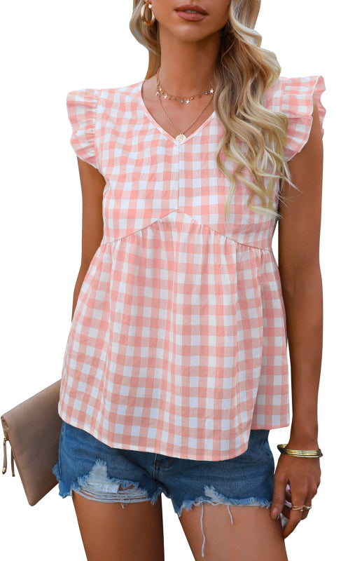 Women's Casual V-Neck Sleeveless Plaid Top