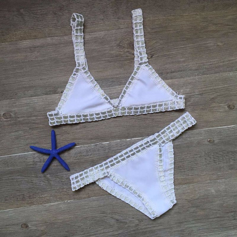 Hand Crocheted Bikini Knitted Stitching Swimsuit Set