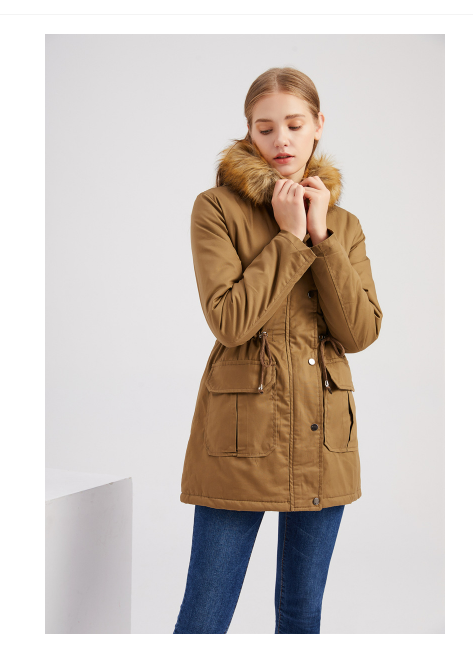 New Size Fleece Lined Coat Hooded Fur Collar Winter Warm Coat Plus Size Women Cotton-Padded Jacket