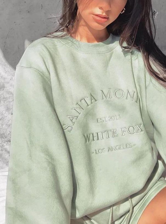 Women Sweater Letter Graphic Embroidery Loose Casual Long Sleeves Fleece Pullover