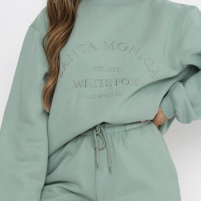 Women Sweater Letter Graphic Embroidery Loose Casual Long Sleeves Fleece Pullover