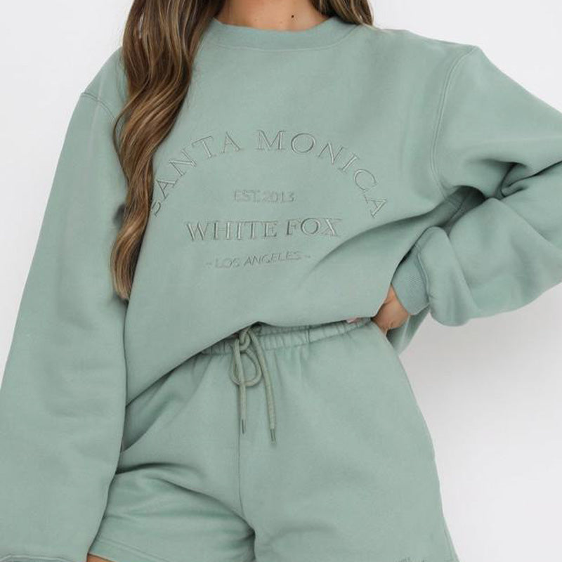 Women Sweater Letter Graphic Embroidery Loose Casual Long Sleeves Fleece Pullover