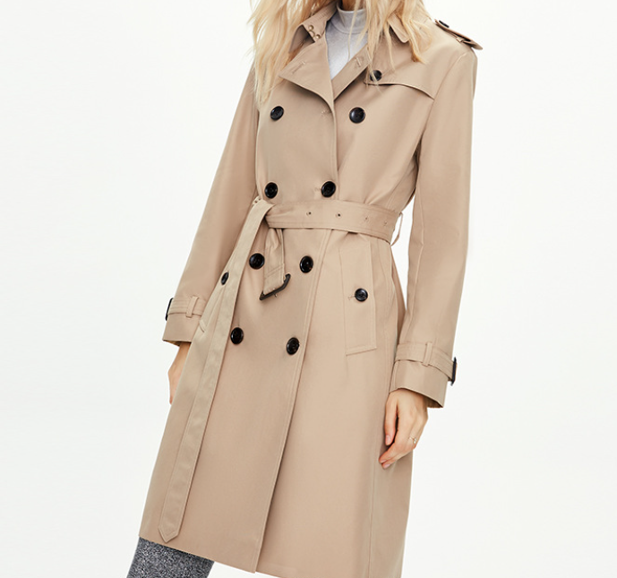 Clothing Women Mid-Length Double-Breasted Khaki British Coat Women Autumn Winter Women Clothing Plus Size