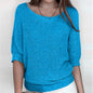 Women's round neck three-quarter sleeve knitted sweater