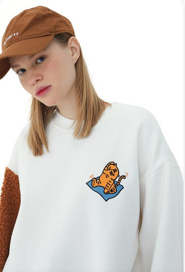 Stitching Lamb Wool Tiger Pattern Fall Winter Trend Sweater Couple Tops
