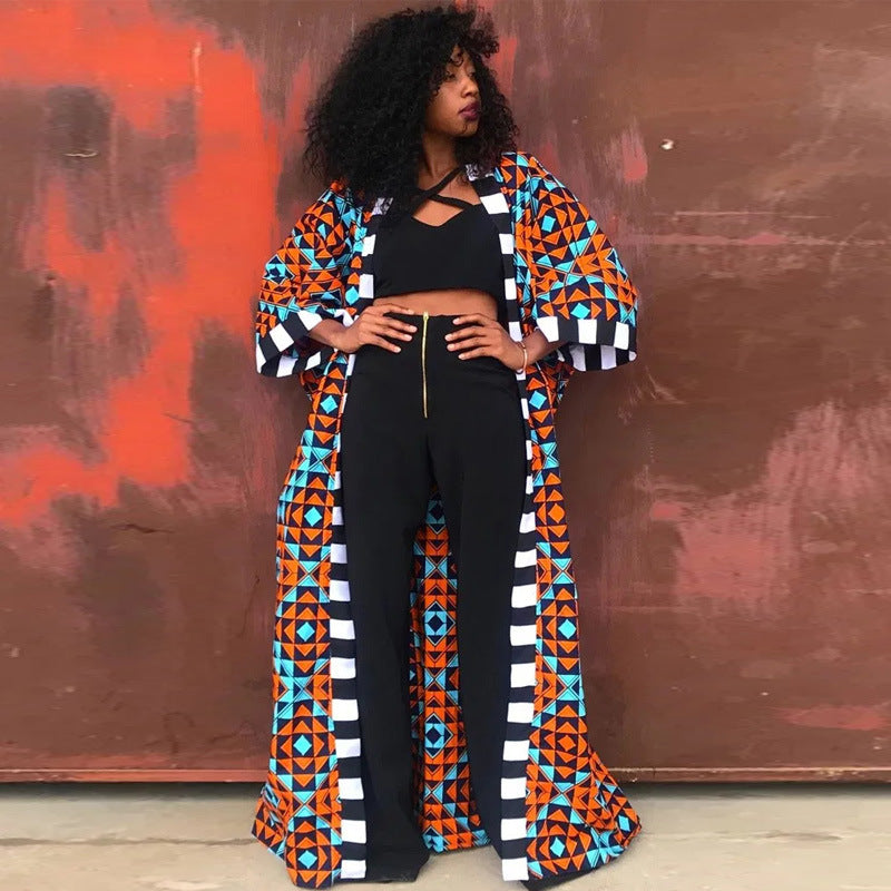 Women Spring Clothing Windbreaker African Ethnic Women Coat Long Printed