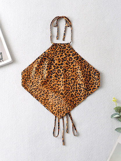 Early Spring New Animal Pattern Apron Halter Lace-up Backless Small Top