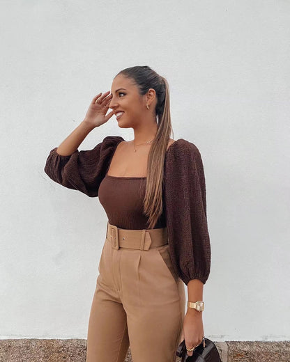 Autumn Sping Bubble Sleeve off-Shoulder Bodysuit off-Shoulder Bodysuit