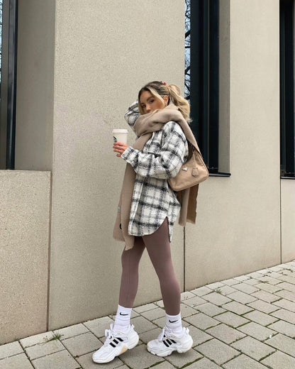 Blogger Street Coarse Woolen Loose Long Classic Retro Plaid Woolen Coat Women