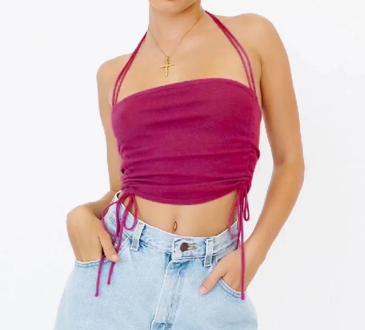 Women Sexy off-Neck Drawstring All-Match T-shirt Small Tube Top