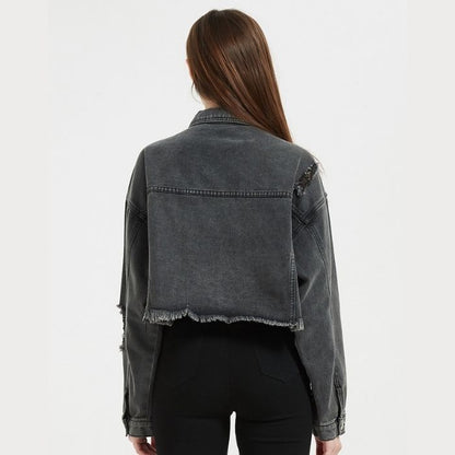 Denim Washed Casual Jacket Short Coat Spring Autumn Women