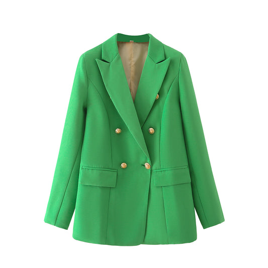 French Retro Spring Women Clothing Slimming Casual Candy Color Metal Buckle Blazer