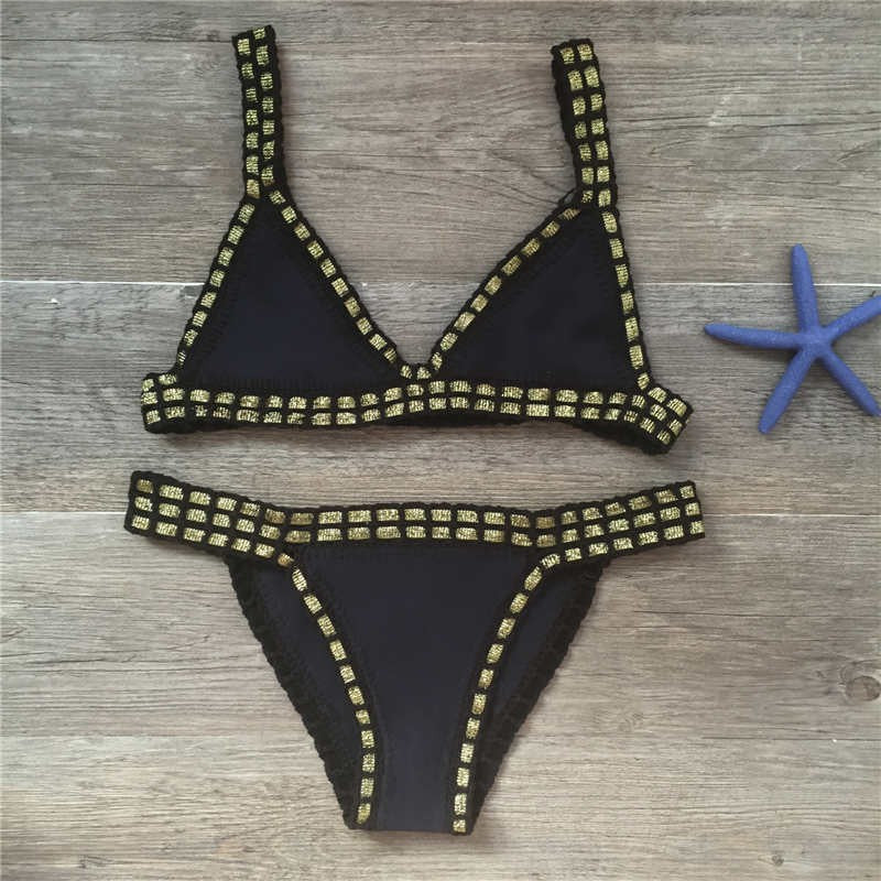 Hand Crocheted Bikini Knitted Stitching Swimsuit Set