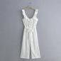 Spring Summer V-neck Sleeveless Fitted Waist Ruffled Front Row Buttons Drawstring Casual Jumpsuit