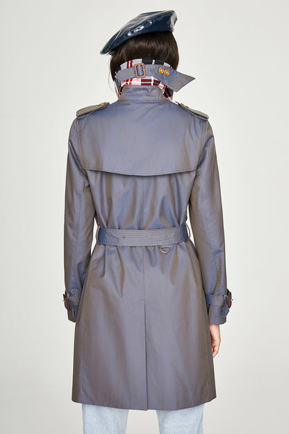 Double Breasted Trench Coat for Women Long Chameleon Korean Waitmore Mid-Length Trench Coat for Women