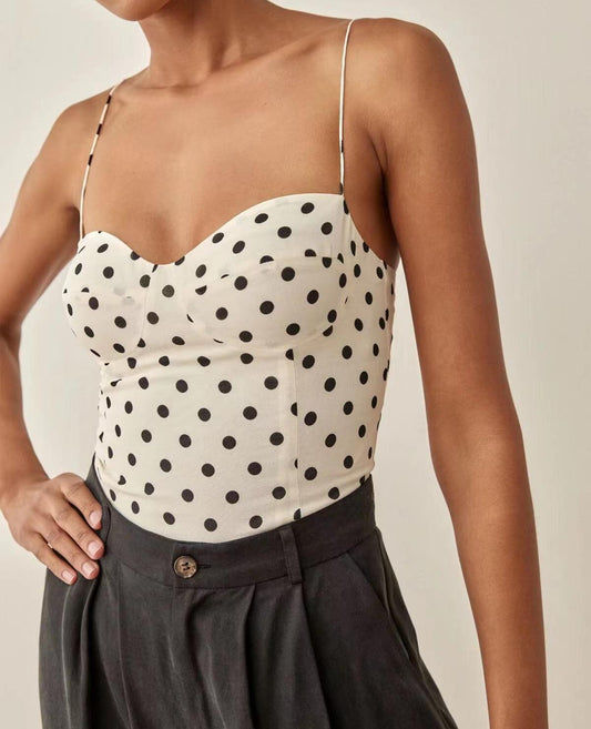 Court Polka Dot Printed Sexy Slim Fit Slimming Small Strap Top