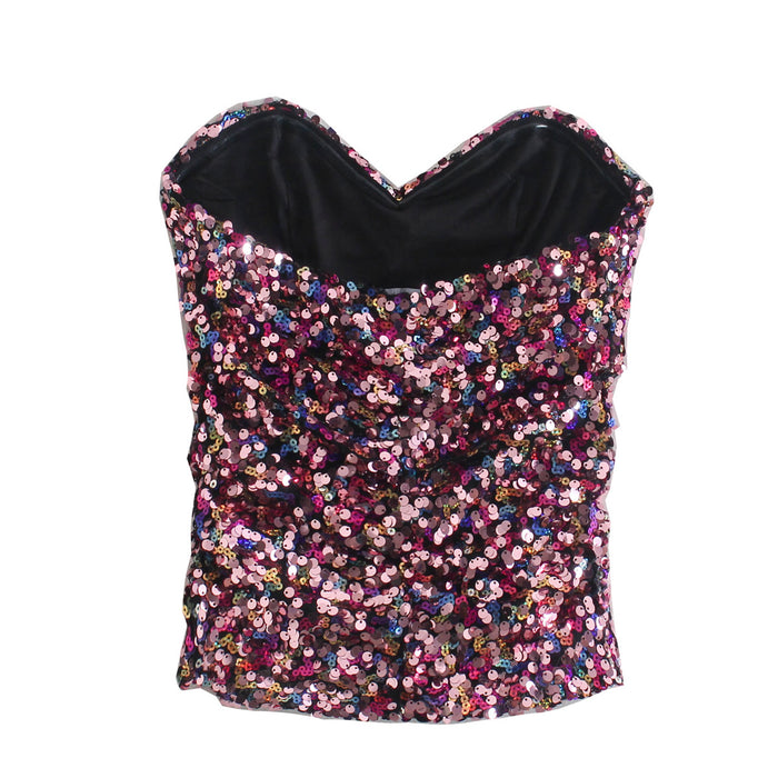 Summer Women Clothing Slim-Fit Sequined Short Top Tube Top