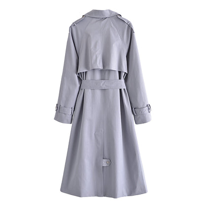 Fall Women Clothing Large Collared Classic Double Breasted Lace-up Waist-Controlled Slimming Mid-Length Trench Coat