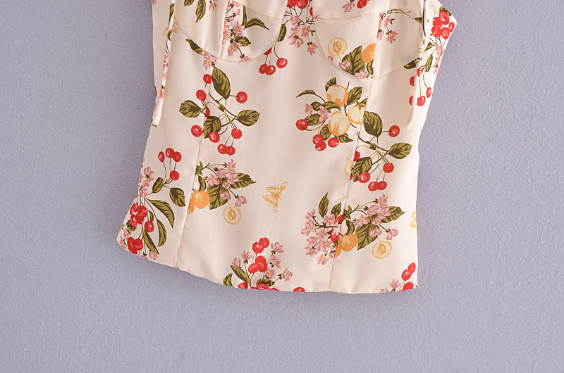 Autumn Pullover Tube Top Elastic Fold Floral Printed Backless Strap Top