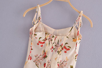 Autumn Pullover Tube Top Elastic Fold Floral Printed Backless Strap Top