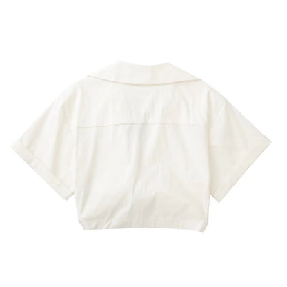 Summer Women Clothing Street Short Sleeve Stretch Linen Blended Short Shirt